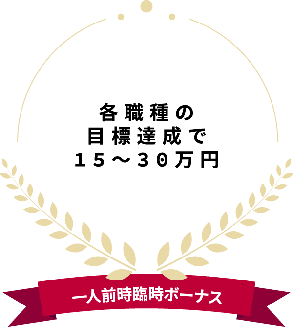 最短1年で昇格最高20万円各職種の目標達成で15～30万円 一人前時臨時ボーナス