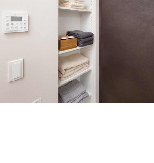 リネン庫,住空間を効率的に使い、日用品や小物などを入れておける便利なリネン庫を設置しています。