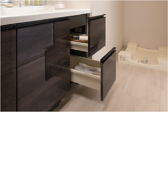 ボウルキャビネット&2段引出収納,ストック品などをたくさん収納できます。使用頻度の高いものは、出し入れしやすい上段に収納するのが便利です。