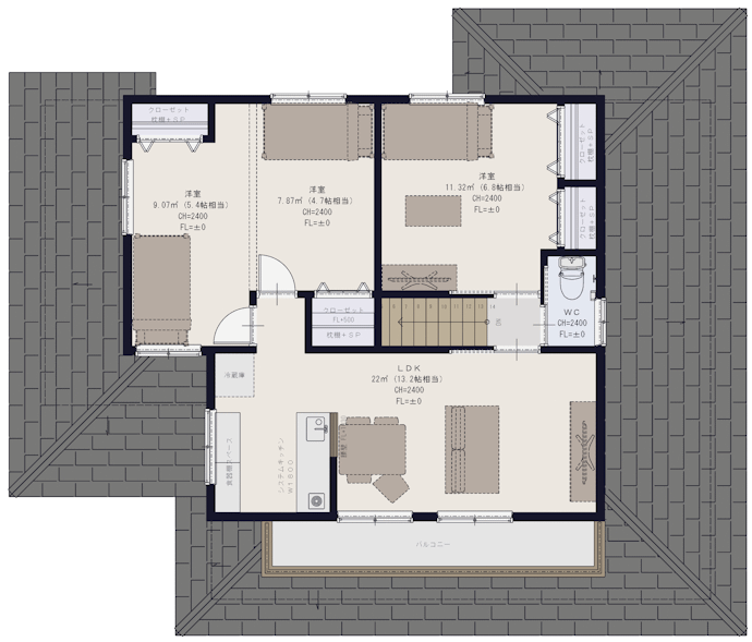 建物間取り